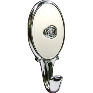 Glänzender, verchromter Wandhaken 1981 mit weißer Rosette.