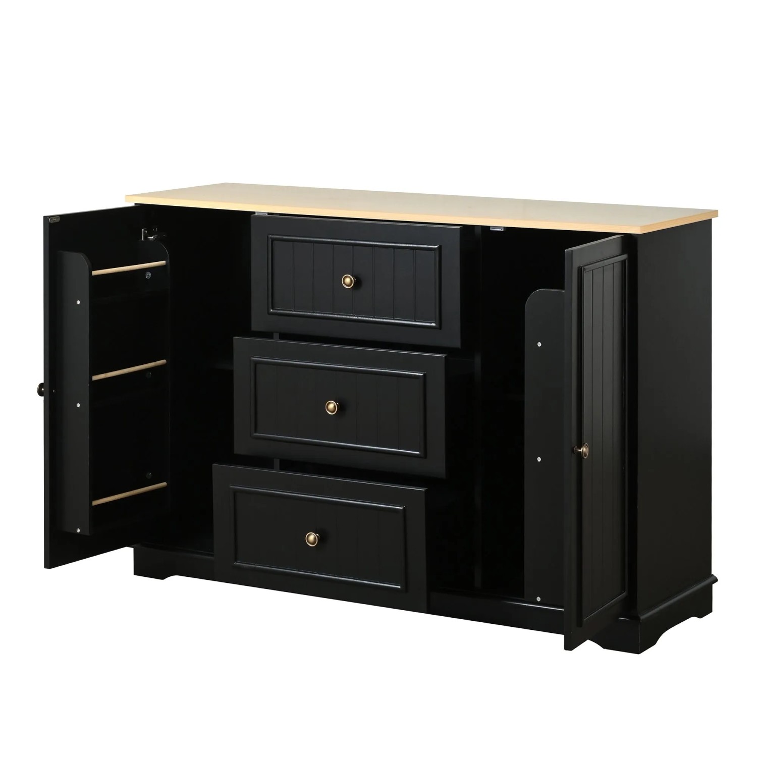 okwish Sideboard mit Schubladen Türen Esszimmer 126x40x86cm Schwarz