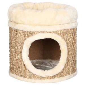 Beiges vidaXL Katzenhaus aus Seegras mit Katzenbett (33 cm) und Eingang.