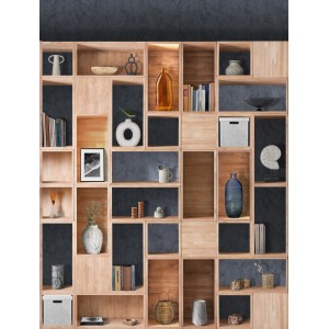 Sanders & Sanders Fototapete Schrank in Blau/Beige, 53x2.8m. Wandbild mit Bücherregal-Motiv.