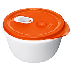 Rotho Mikrowellenschüssel Micro Clever, 1,6 l, Papaya: Weiße Schüssel mit orangem Deckel, ideal für die Küche.