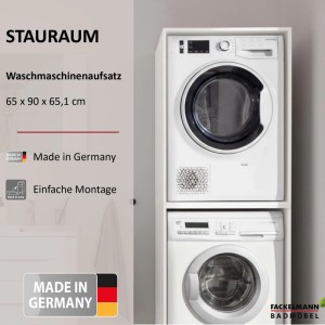 Fackelmann Waschmaschinenaufsatz in Weiß (65x90x65cm) mit Waschmaschine und Trockner für mehr Stauraum im Bad.
