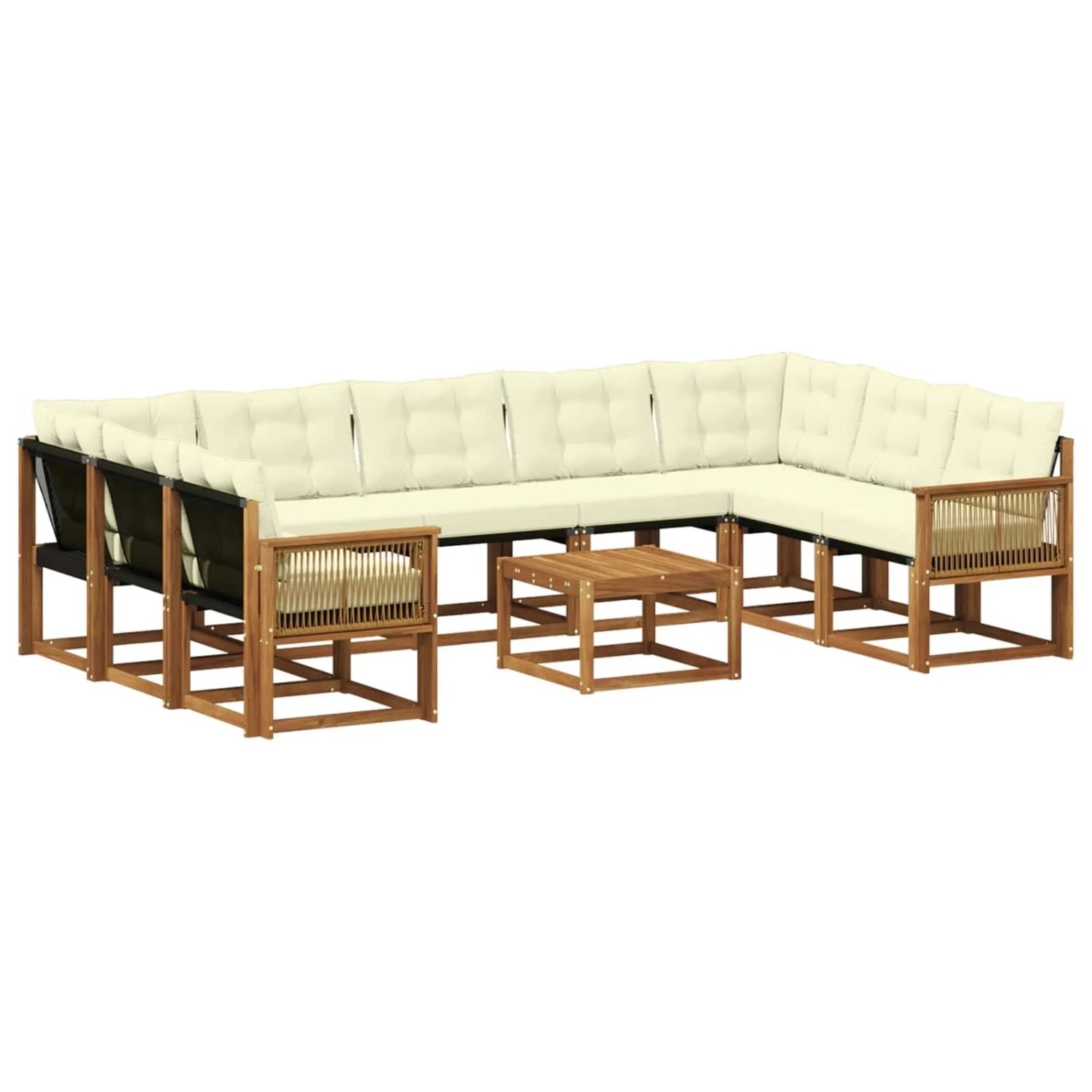 vidaXL Outdoor-Sofagarnitur mit Kissen 10 Stk Natur und Creme 3382226