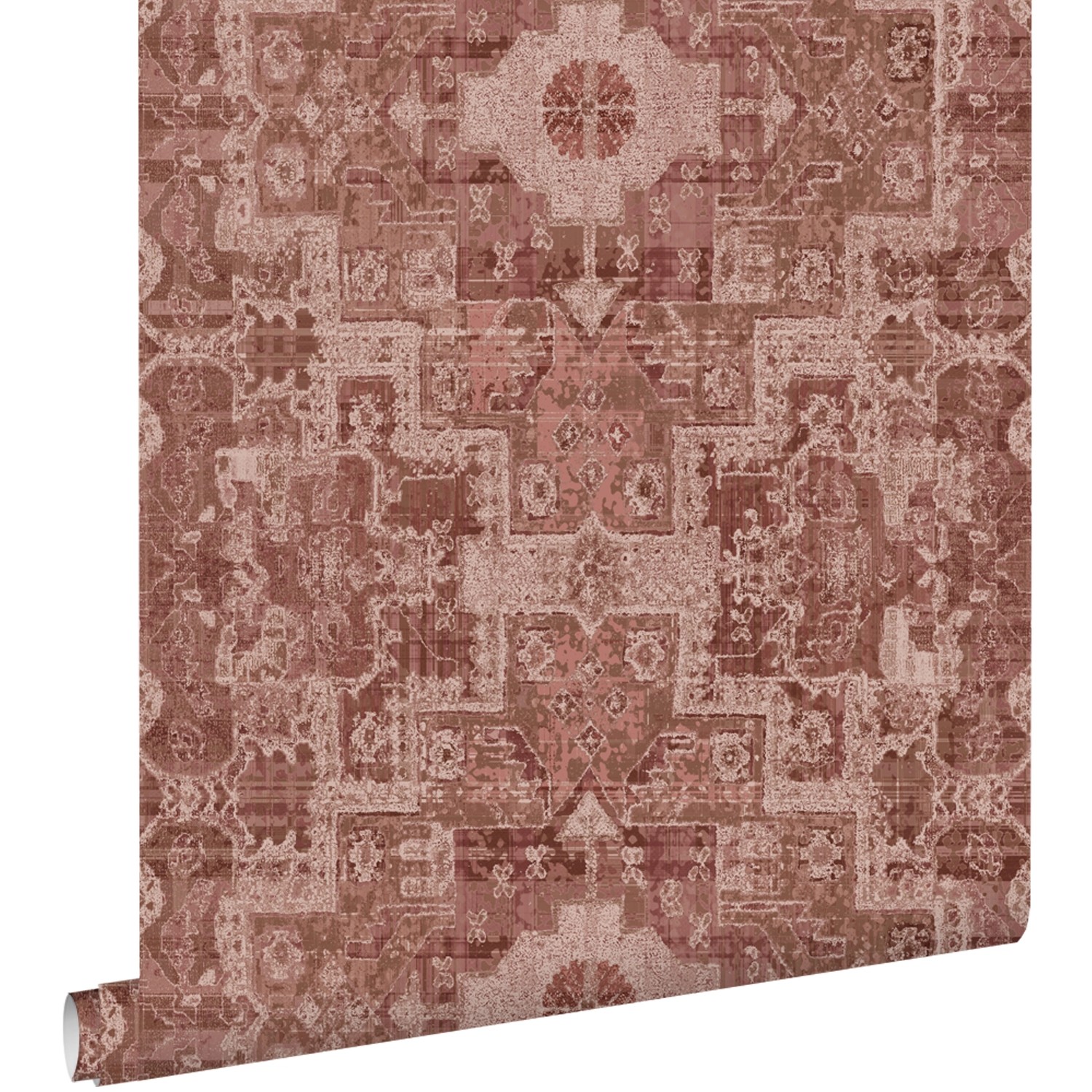 ESTAhome Tapete Orientalisches Kelim-Patchwork Dunkel Terrakotta-Rosa 50 X günstig online kaufen