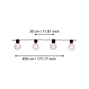Eglo LED-Lichterkette Partaj, 16-flammig, schwarz, 450 cm, für Außen-Dekoration.