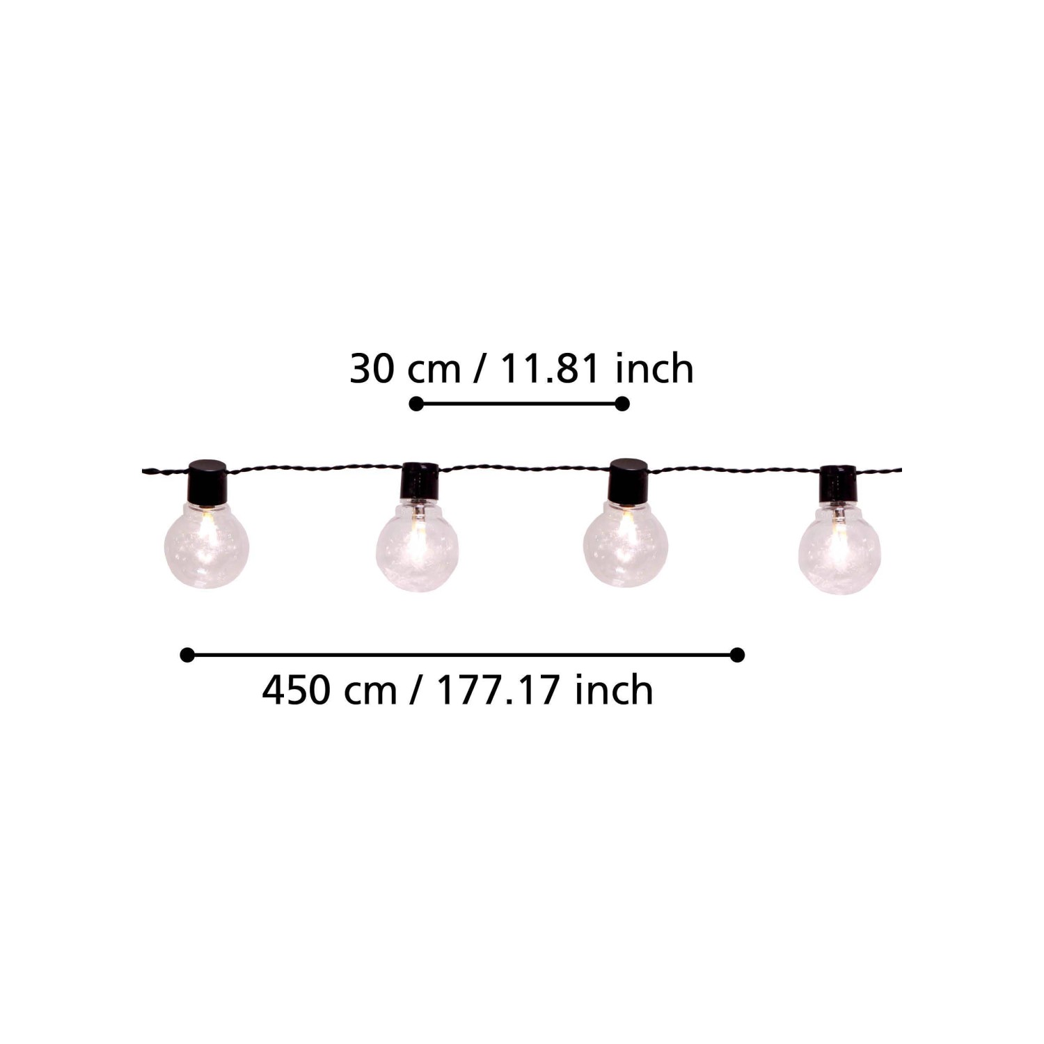 Eglo LED-Lichterkette Partaj, 16-flammig, schwarz, 450 cm, für Außen-Dekoration.