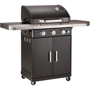 Landmann Gasgrill Rexon PTS 3.1 mit 3 Brennern und Seitenbrenner, schwarzer Grillwagen mit Stauraum.
