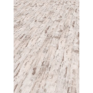 Heller Laminatboden in Weiß mit Altholzstruktur und Maserung. Rustikaler Look für Wohn- und Gewerberäume.
