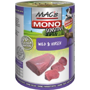 Mac's Hunde-Nassfutter Mono Sensitive Wild & Hirsch, getreidefrei, hoher Fleischanteil.