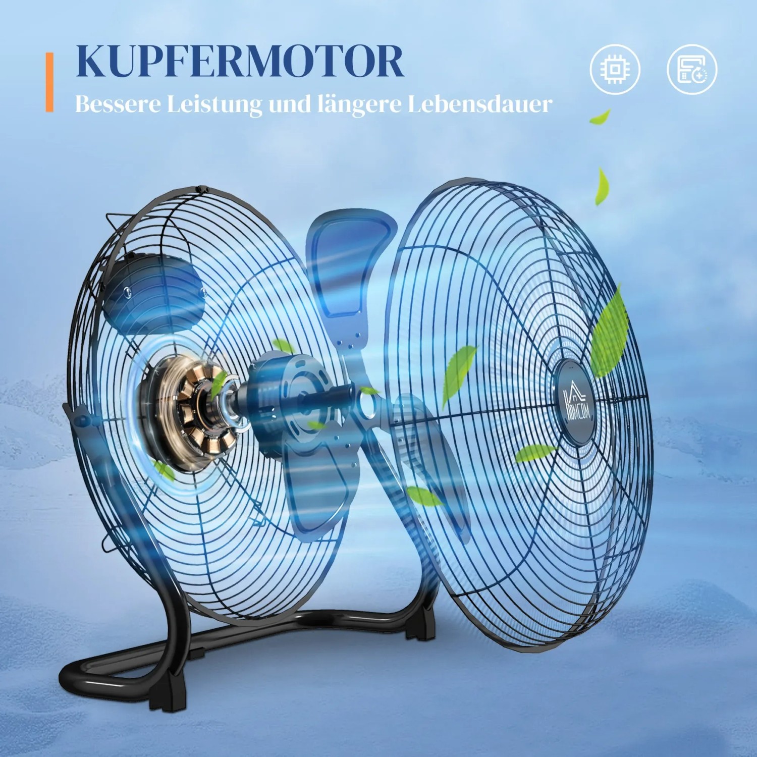 HOMCOM Retro Tischventilator mit Kupfermotor für starke Leistung und lange Lebensdauer.