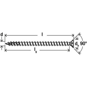 Zeichnung einer Fischer PowerFast II Holzschraube, Senkkopf, Vollgewinde, 3x12mm.