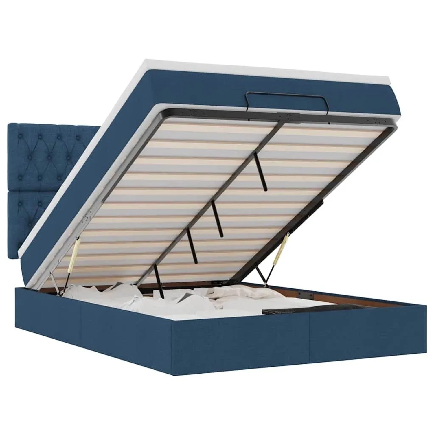 vidaXL Ottoman-Bett mit Matratze & LEDs Blau 140x200 cm Stoff 3314099
