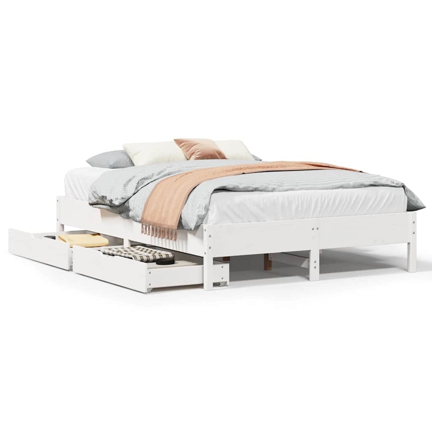 vidaXL Massivholzbett ohne Matratze Weiß 135x190 cm Kiefernholz 3301726