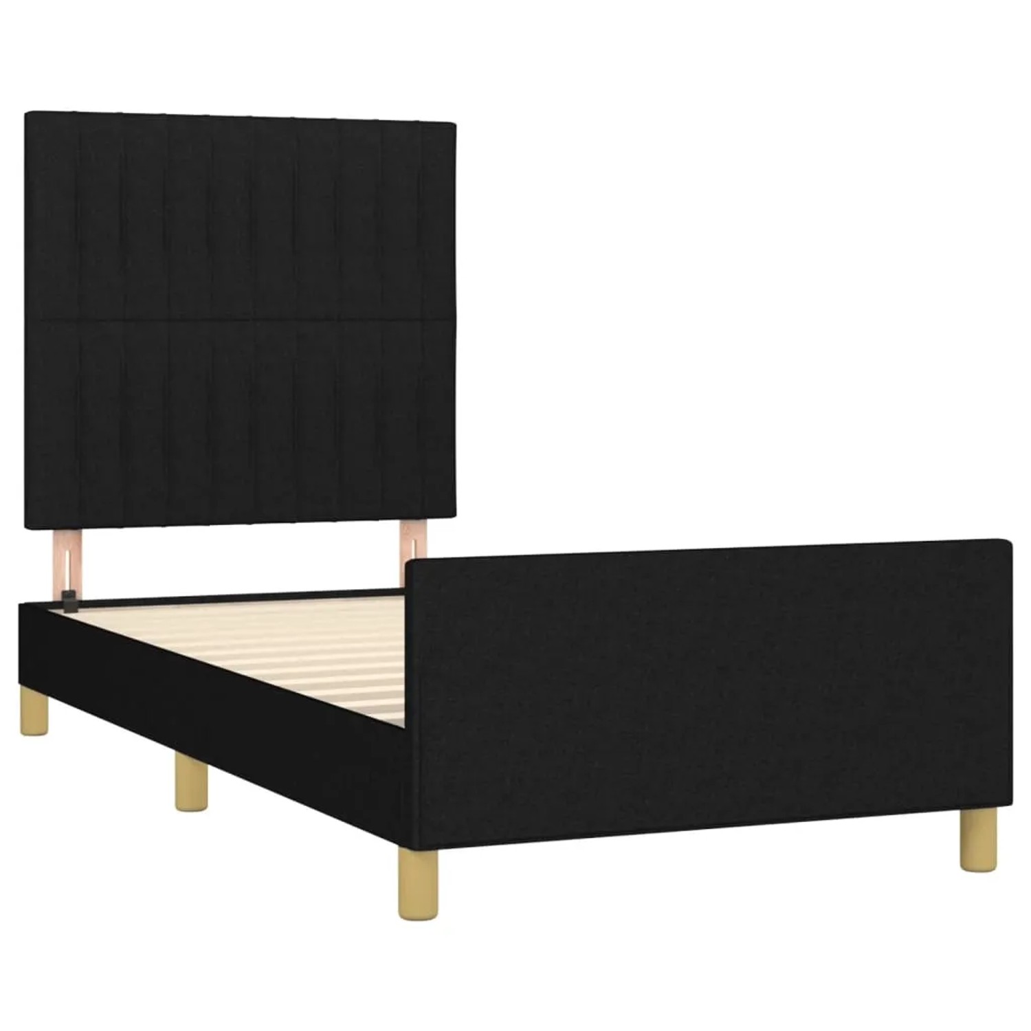 Schwarzes vidaXL Bettgestell (80x200 cm) mit Stoffbezug und Kopfteil.