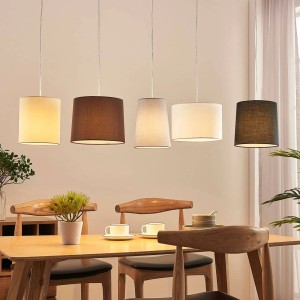 Lindby Hermina Pendelleuchte, 5-flammig, Textil braun, für Esszimmer und Küche.