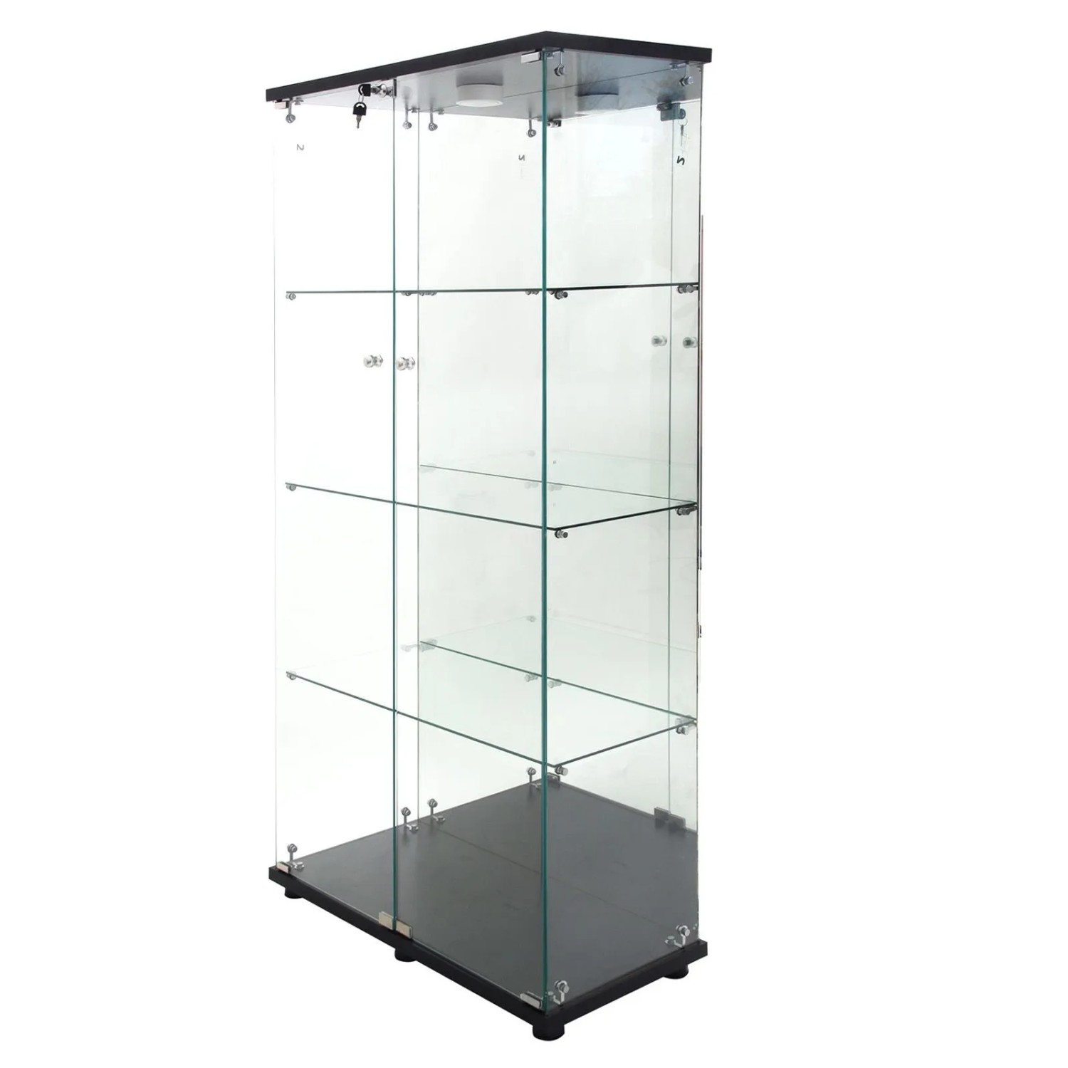 PXloue Vitrinenschrank mit LED-4 Lagen Glasvitrine mit 2 Glastür-80x36x164cm Schwarz