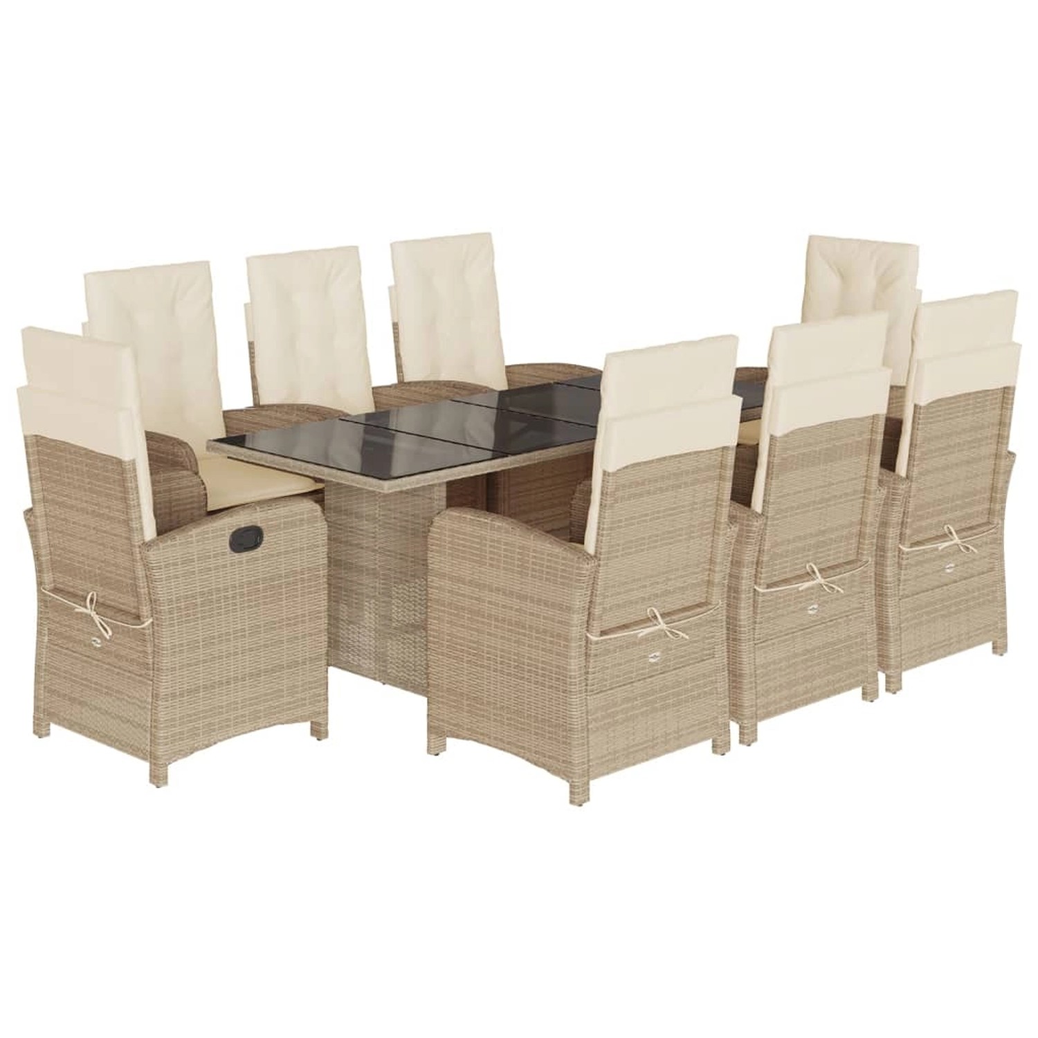 vidaXL 9-Tlg Garten-Essgruppe mit Kissen Beige Poly Rattan 3212262 günstig online kaufen