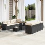 Schwarzes 11-teiliges vidaXL Garten-Sofa-Set aus Poly Rattan mit Tisch und Auflagen.