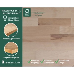 Detailaufnahme der Buchenholzplatte des Ondis24 Werkstatt Sets Uwe, 28mm stark.