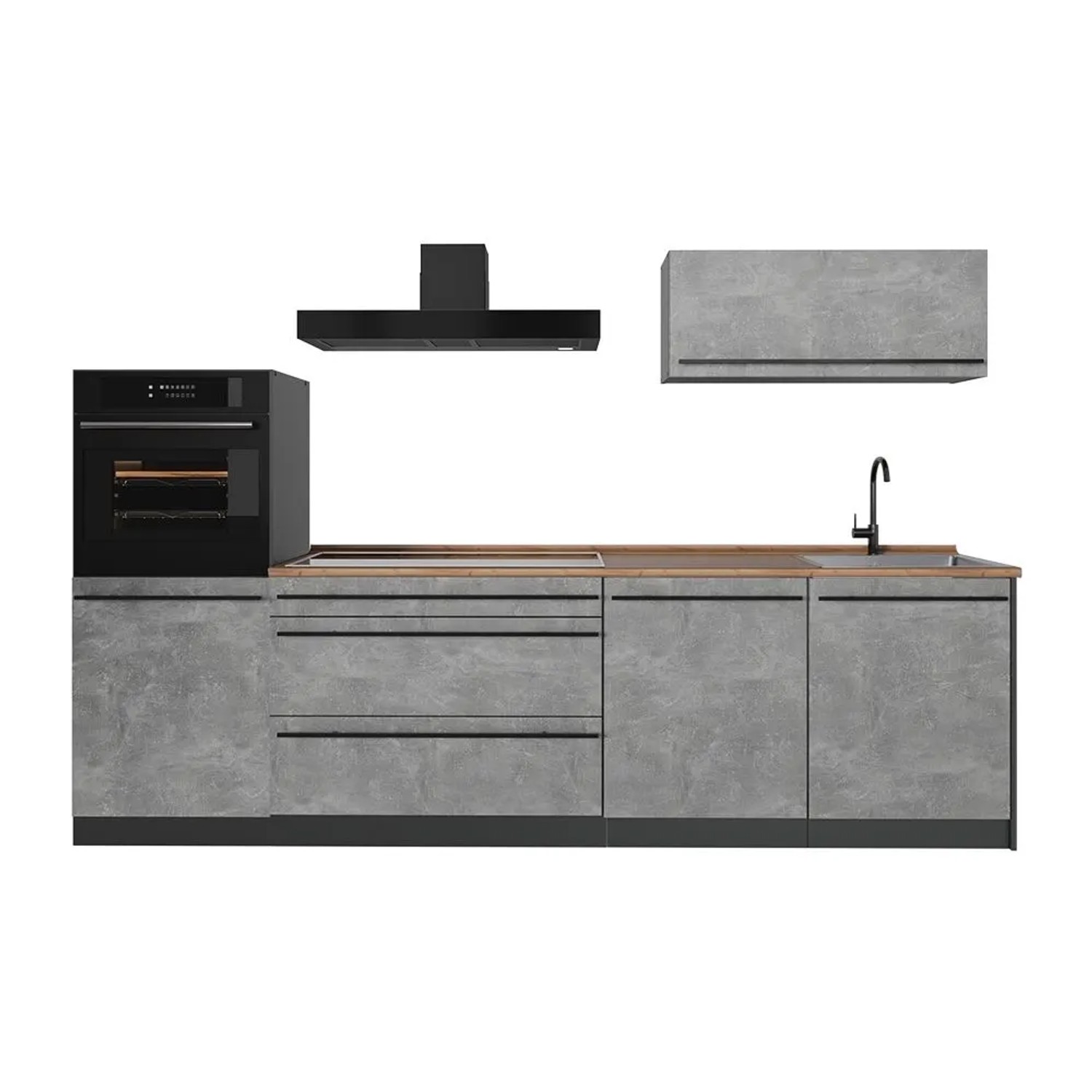 Vicco Küchenzeile R-Line Beton/Anthrazit 280 x 143 Arbeitsplatte Goldkraft Eiche Art Nr 67242