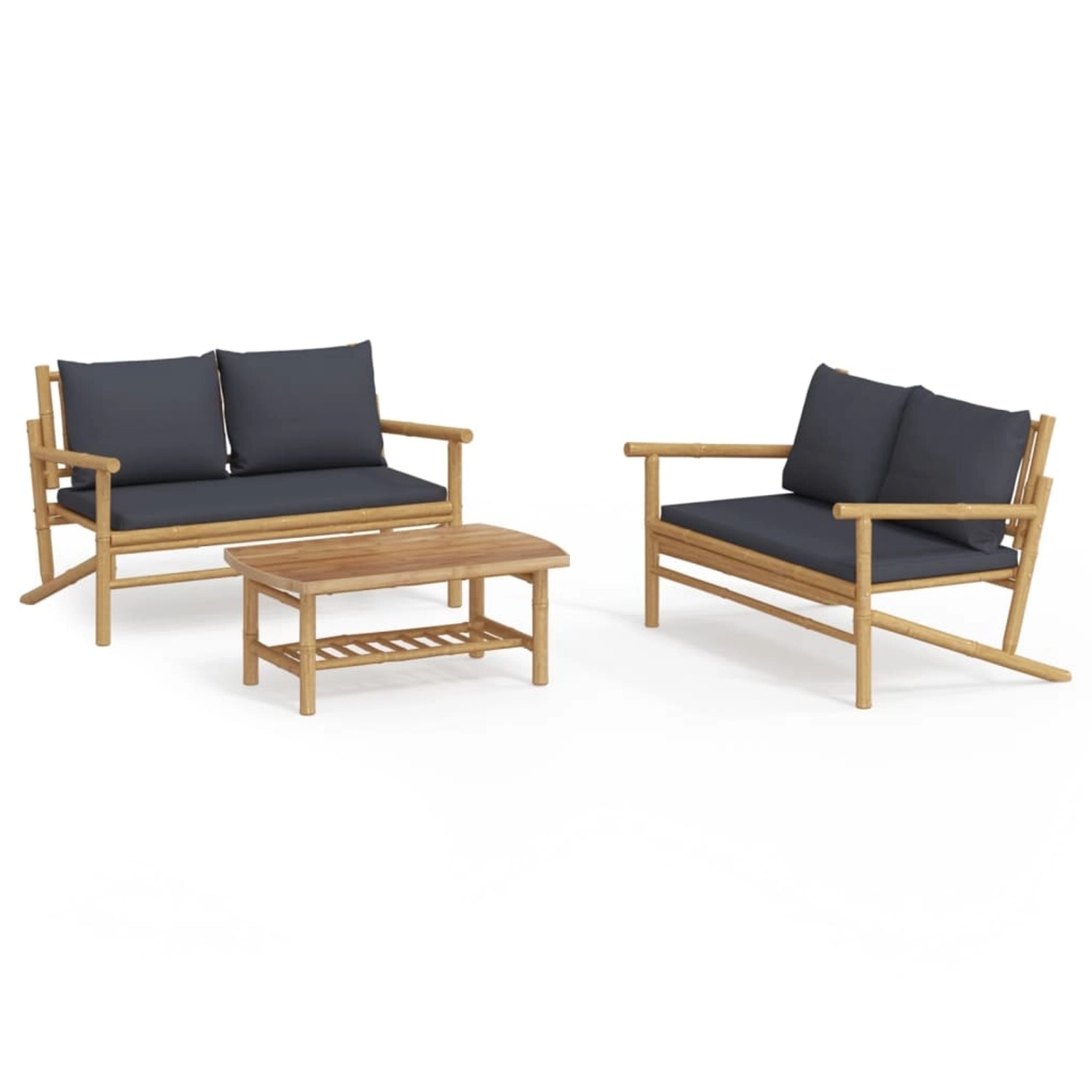 vidaXL 3-tlg Garten-Lounge-Set mit Dunkelgrauen Kissen Bambus Modell 5