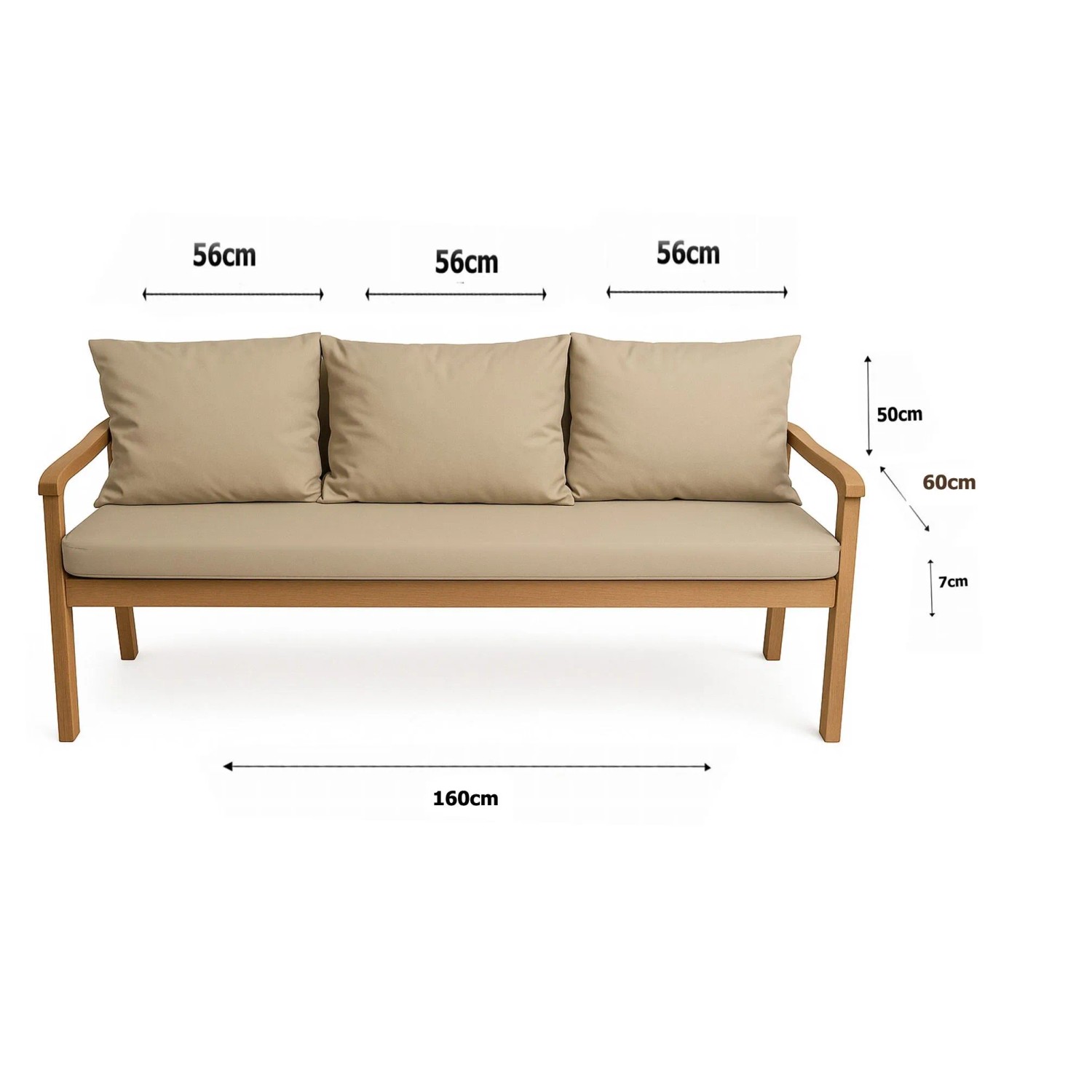 Beiges Setgarden Mix Bench Kissen für 3-Sitzer Gartenbank, 160x60 cm + 3 Rückenkissen.