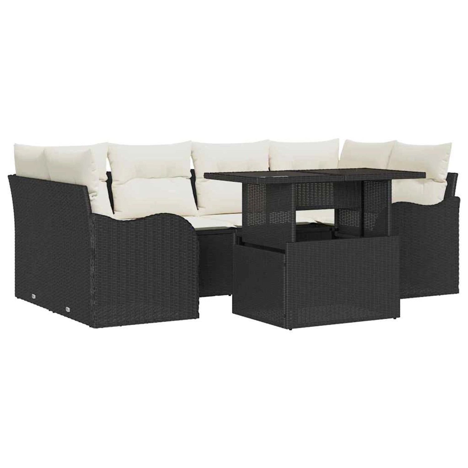 vidaXL Garten-Sofa-Set mit Kissen 7-Tlg Schwarz Poly Rattan 3348393 günstig online kaufen