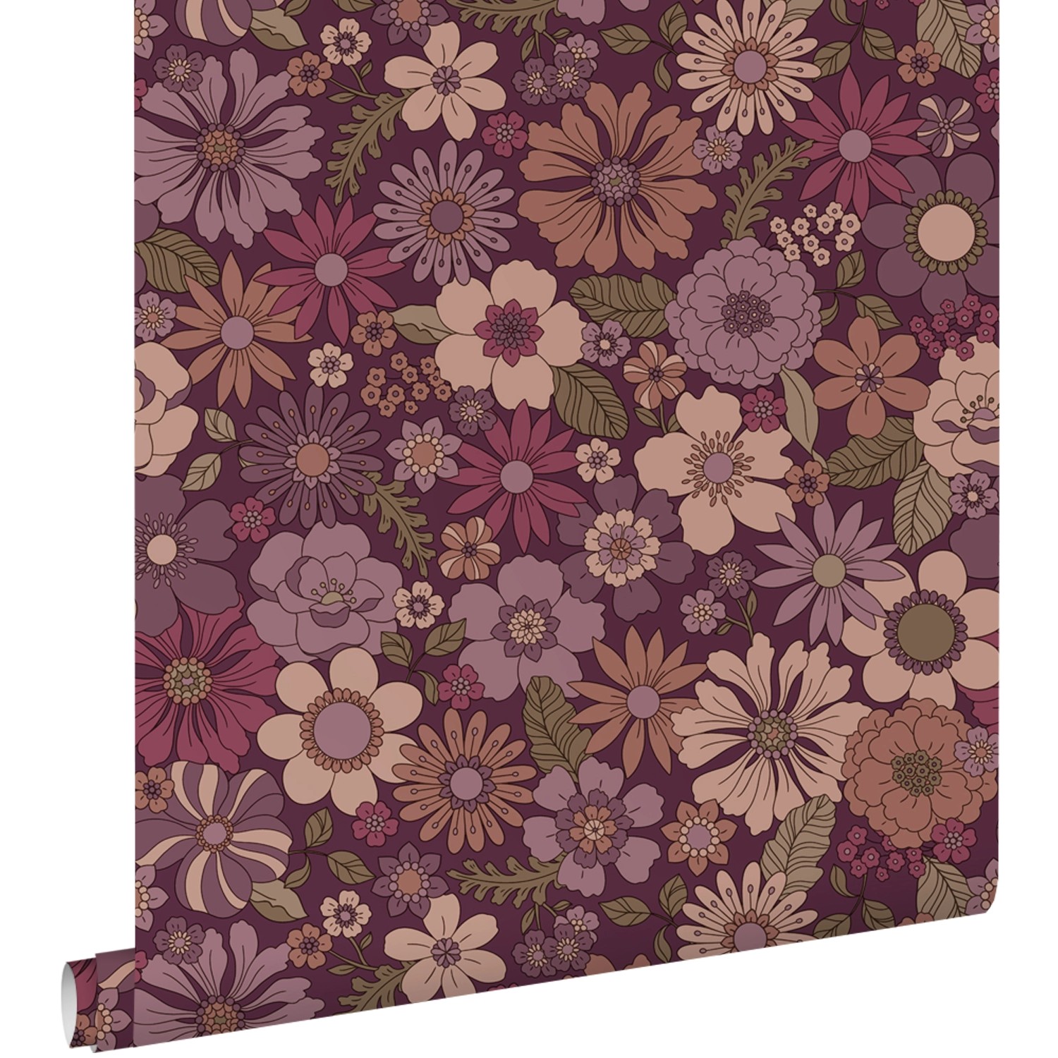 ESTAhome Tapete Retro Blumen Aubergineviolett 50 x 900 cm günstig online kaufen