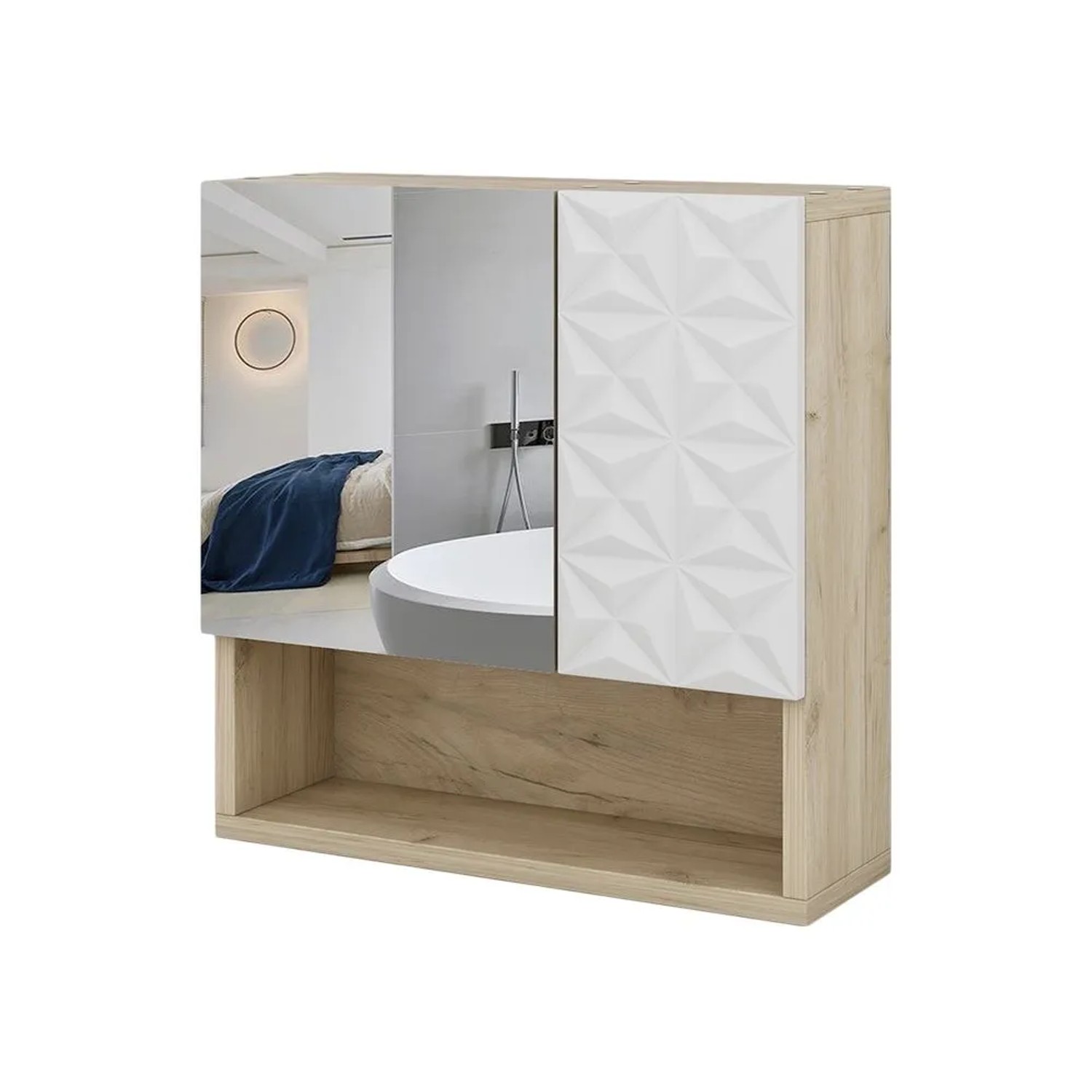 Vicco Badspiegelschrank Edge Weiß 54 x 55 mit Tür und Offenen Fächern