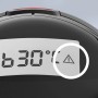 Detailaufnahme: LCD-Display des Steinel Heißluftgebläses HL 2020 E mit Warnsymbol und Temperaturanzeige.