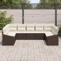 Braunes 9-teiliges vidaXL Garten-Sofa-Set aus Poly Rattan mit beigen Kissen.