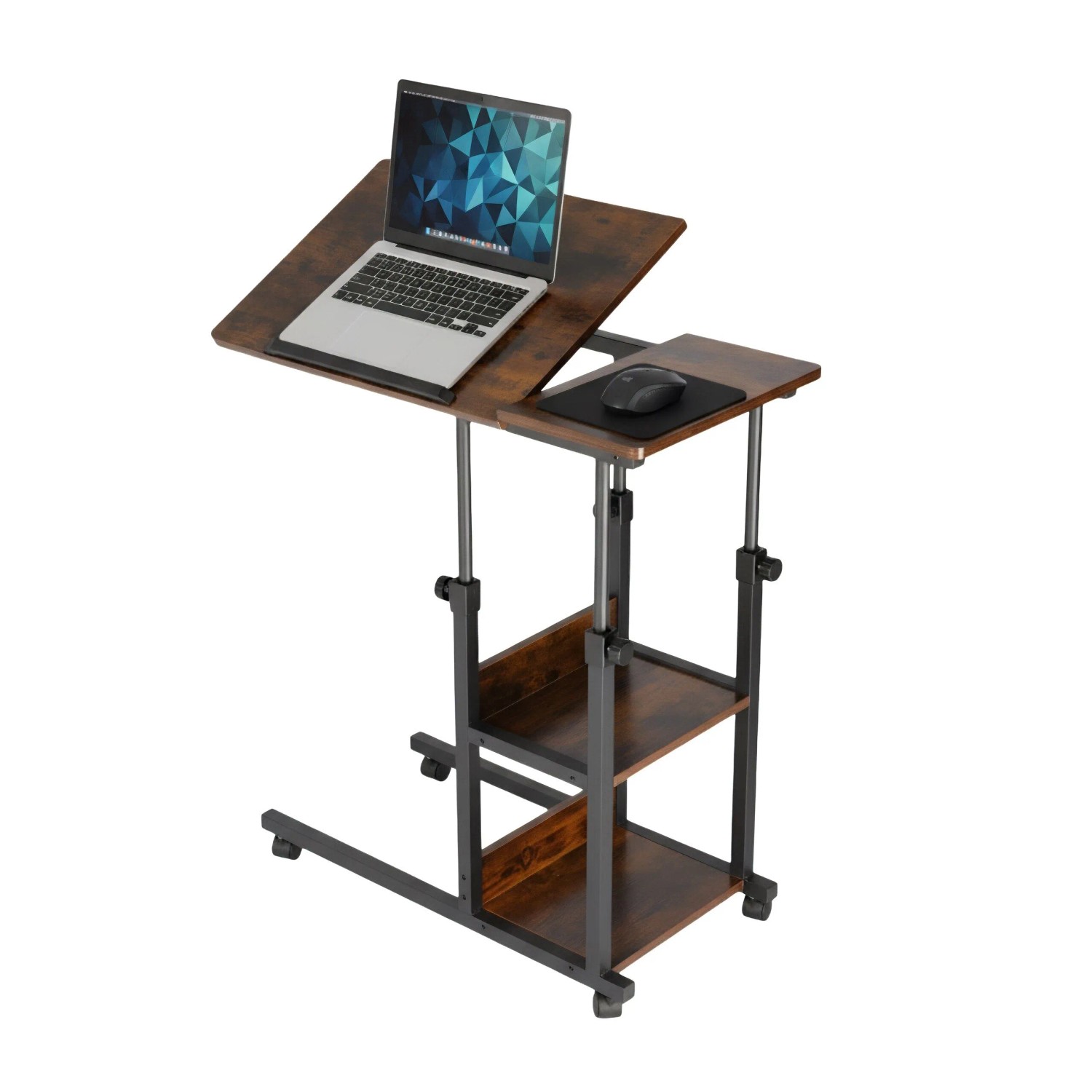 Relaxdays Laptoptisch Holzwerkstoff Stahl Schwarz Braun Höhenverstellbar Fahrbar Neigbar 80 cm x 40 cm x 63 cm bis 90 cm 10,1 kg