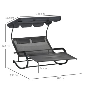 Outsunny Doppel-Sonnenliege Stahl EVA Dunkelgrau 200L x 139B x 140H cm
