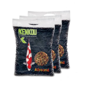 Drei Säcke Kenkou Koi Fischfutter Allround 6 mm, Koifutter mit Spirulina, Curcuma und Astaxanthin.