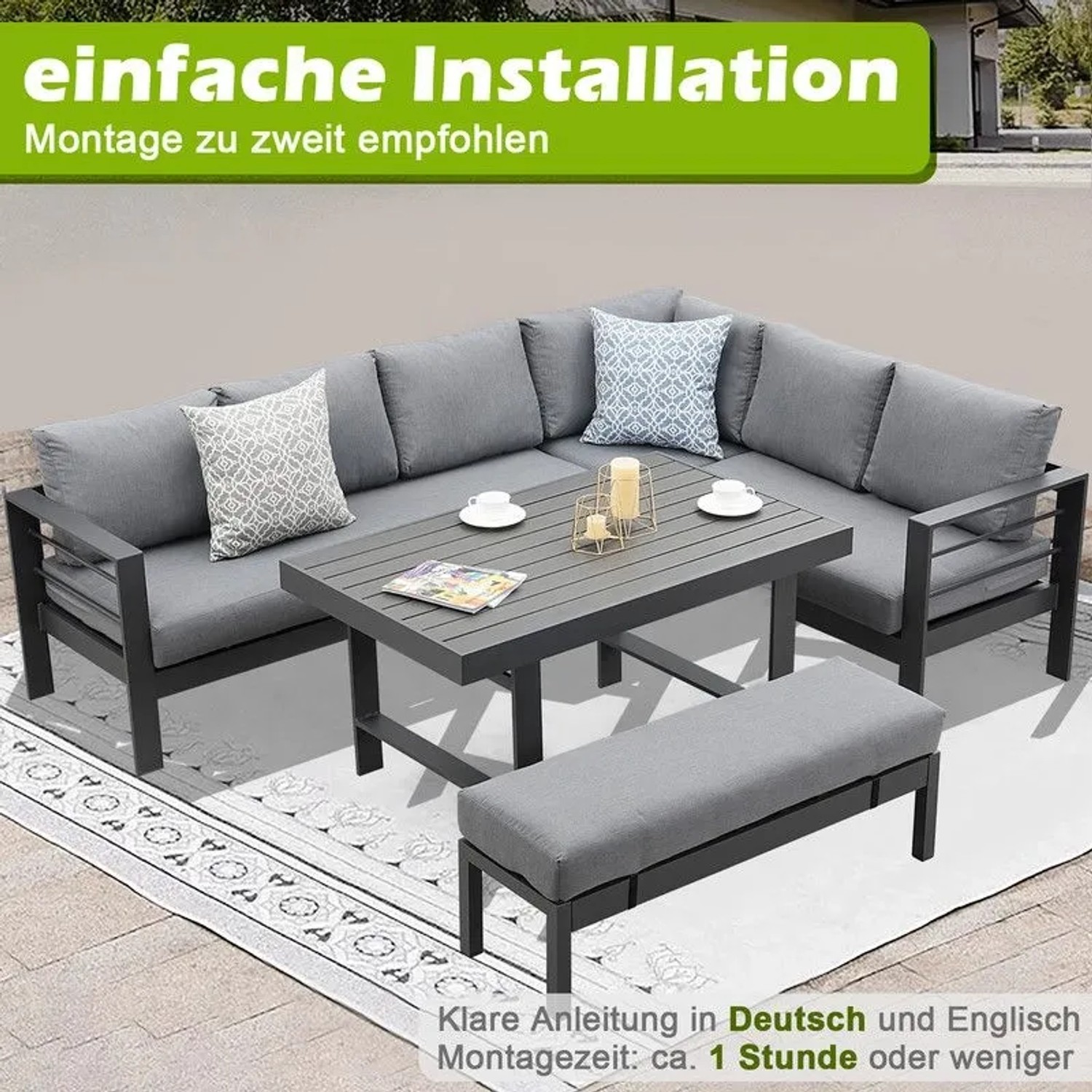 MeXo Gartenlounge Set Aluminium mit Esstisch für 8 Personen Grau kaufen bei OBI