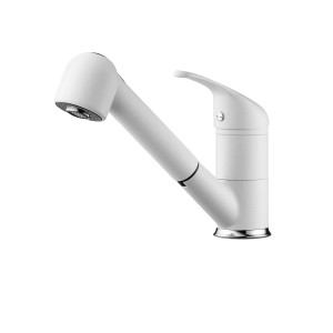 Weißer Pyramis Einhebelmischer Festivo Snow mit herausziehbarer Schlauchbrause.