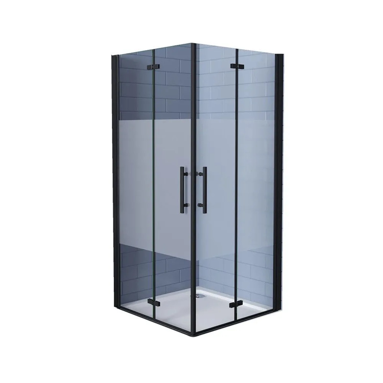 Duschparadies Duschkabine Eckeinstieg 90 x 80 x 195cm Falttürx2 Schwarz Pendeltür 6mm Streifen Glas Mit NANO-Beschichtung