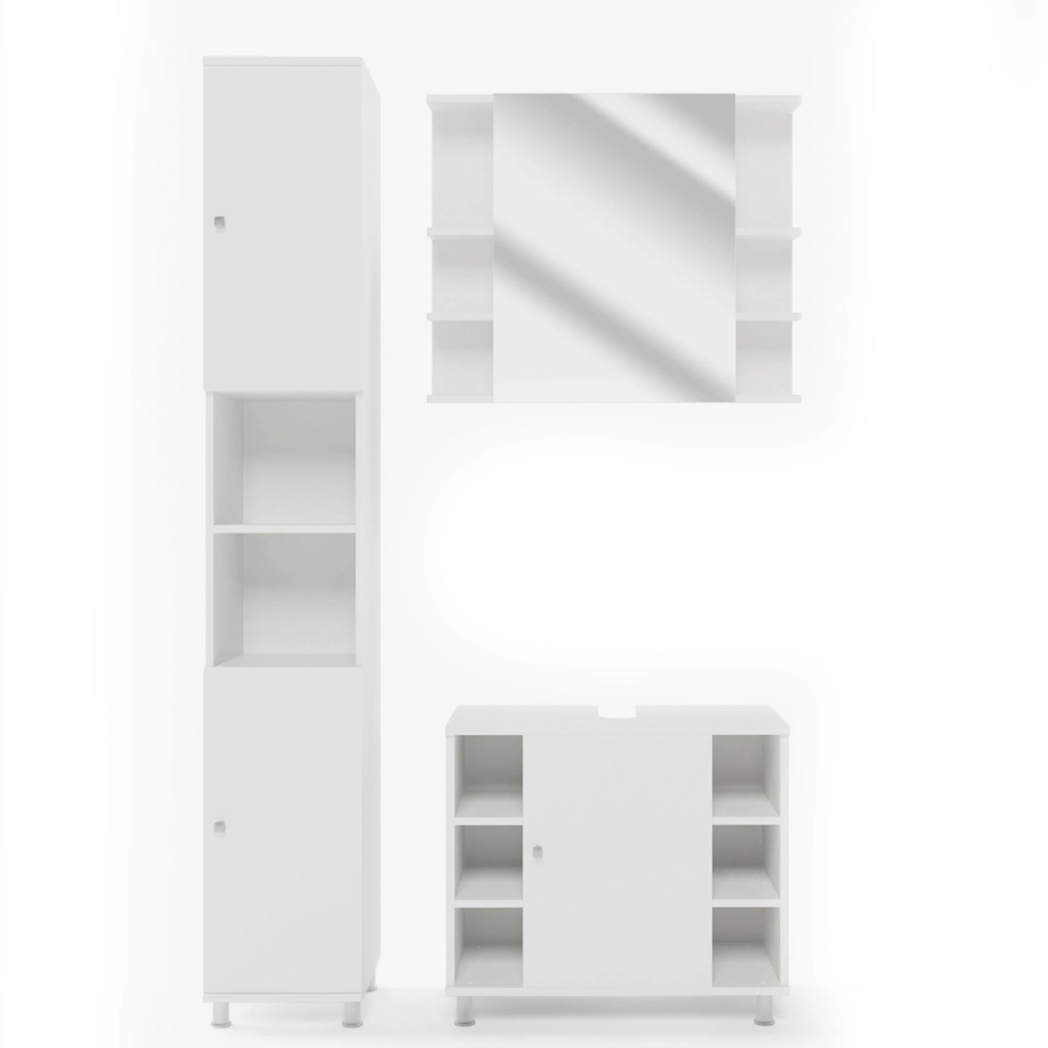 Vicco Badmöbel-Set Fynn Weiß 3 Teile mit Hochschrank günstig online kaufen