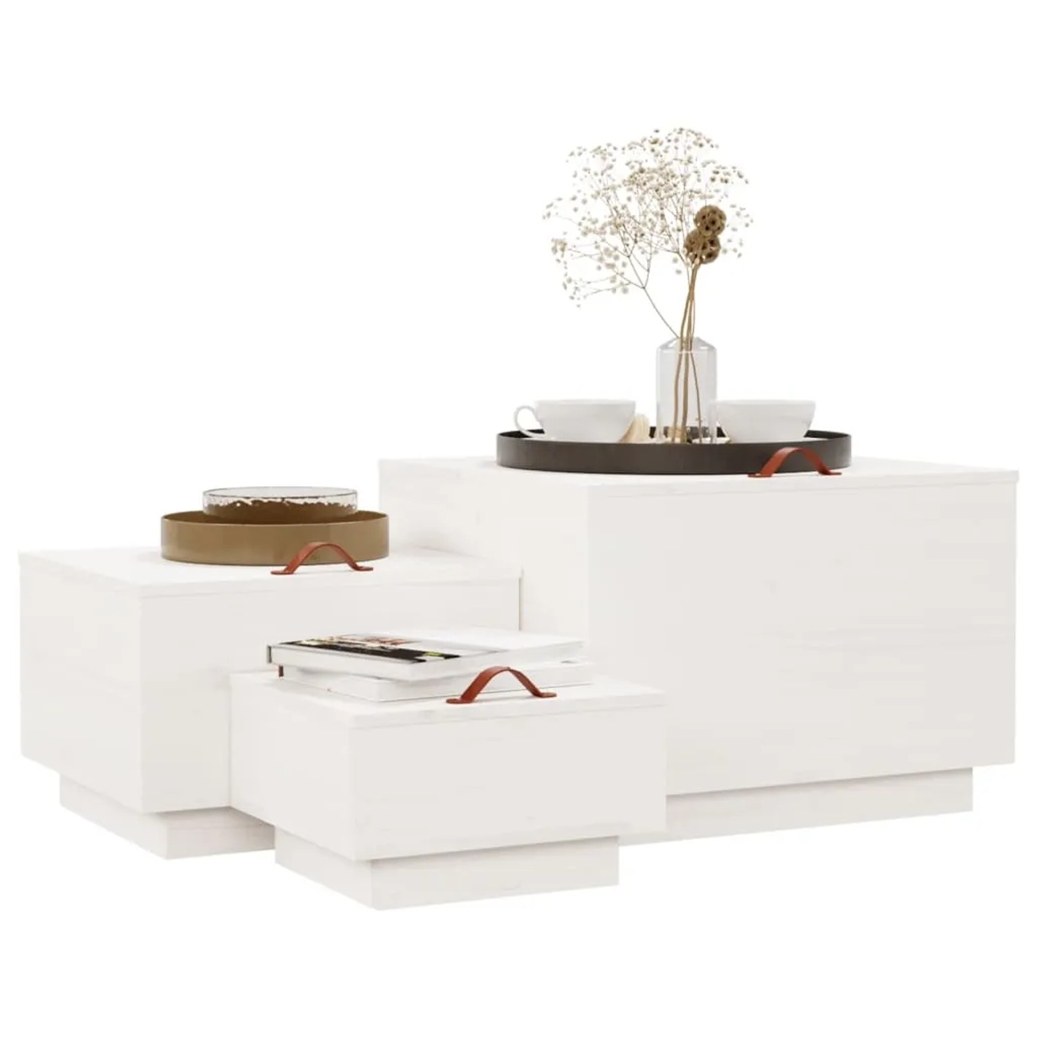 vidaXL Aufbewahrungsboxen, 3 Stk., weißes Kiefernholz, mit Deckel und Griffen. Ideal für Büroschränke.