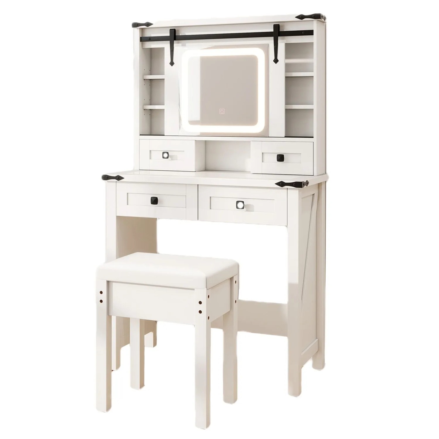 Costway Schminktisch mit 3 Farben Led 4 Schubladen Weiß günstig online kaufen