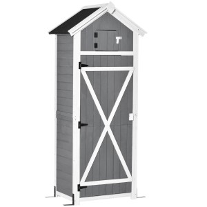 Outsunny Gerätehaus aus Tannenholz, dunkelgrau/kohlegrau, mit Klapptisch. Ideal zur Gartenordnung.