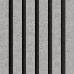 Akustikpaneel Muster Betongrau mit schwarzen Filzstreifen. Wandpaneel für bessere Raumakustik.