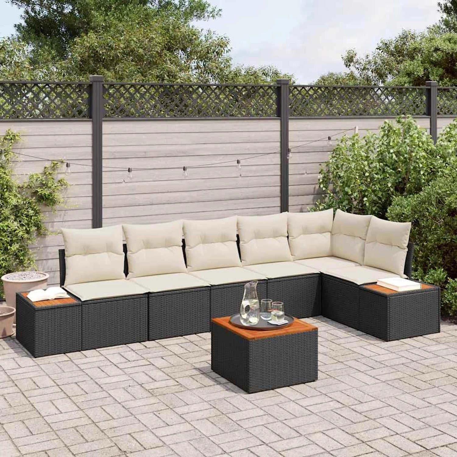 vidaXL Garten-Sofa-Set mit Kissen 7-Tlg Schwarz Poly Rattan 3348098 günstig online kaufen