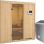 Karibu Sauna Stina mit Ofen, externer Steuerung und Glastür. Massivholzsauna für entspannende Momente.