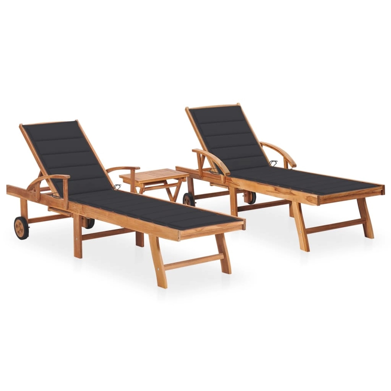 VidaXL Sonnenliegen 2 Stk. mit Tisch und Auflagen Massivholz Teak Kissenfarbe  Anthrazit