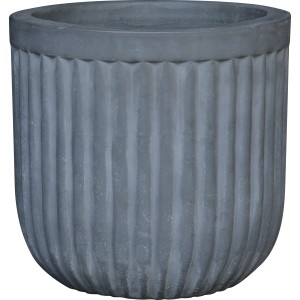 Strukturierter, hellgrauer Terrakotta Pflanztopf, 36x35cm, mit Rillenmuster.