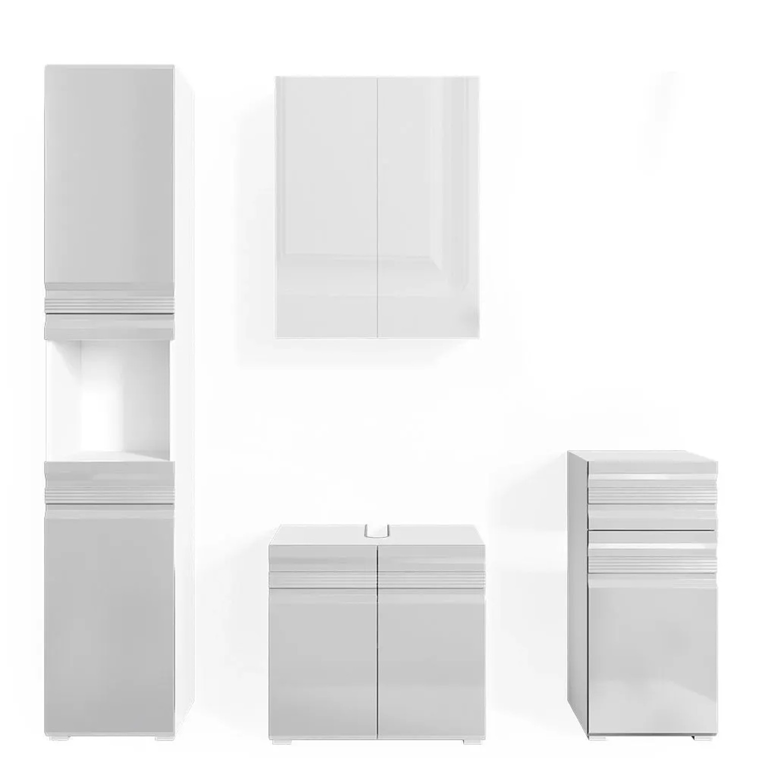Vicco Badmöbel-Set Fredd Weiß Hochglanz 60 x 56 4-teilig