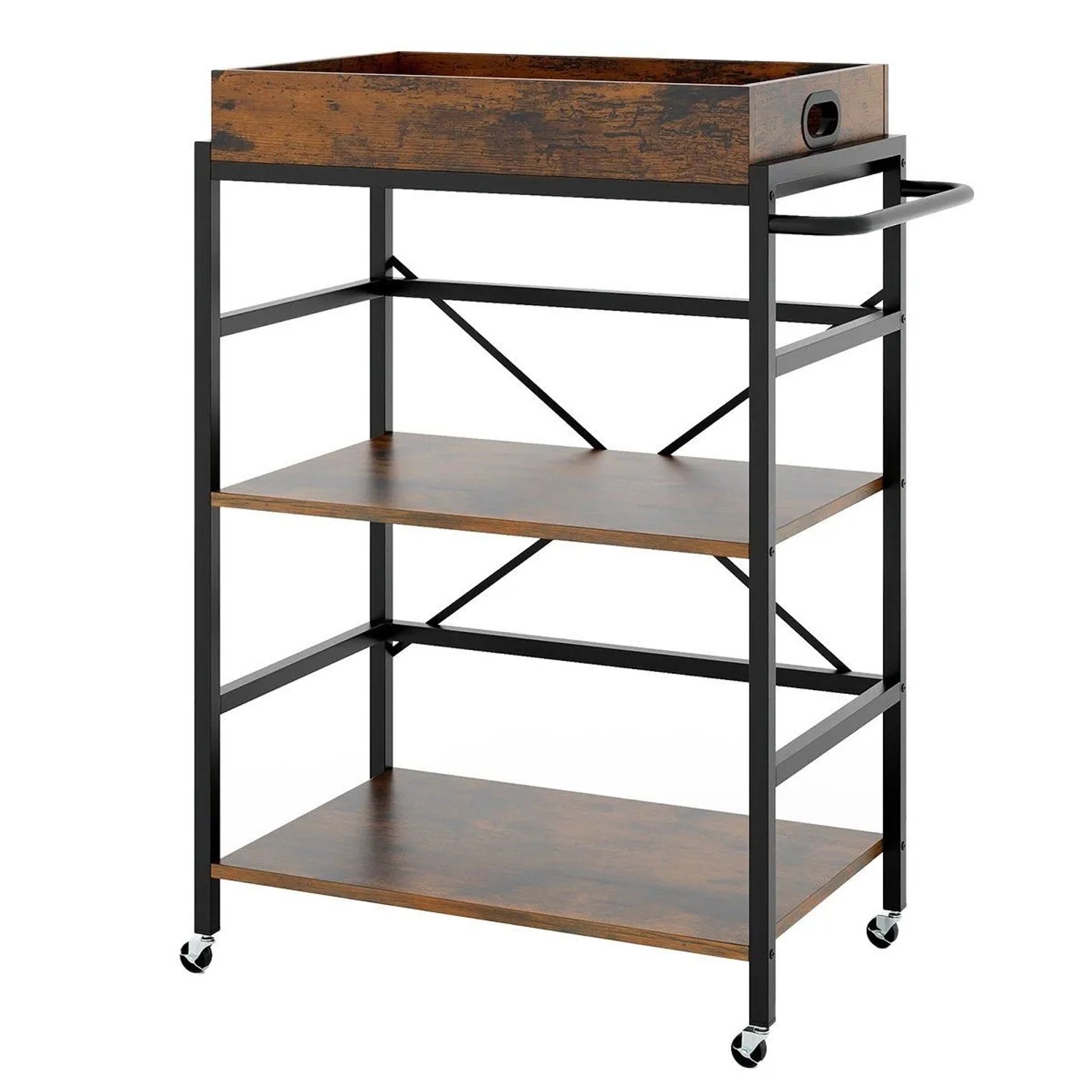 Costway 3 Stufiger Servierwagen 2 In 1 Küchenregal Rollwagen Braun