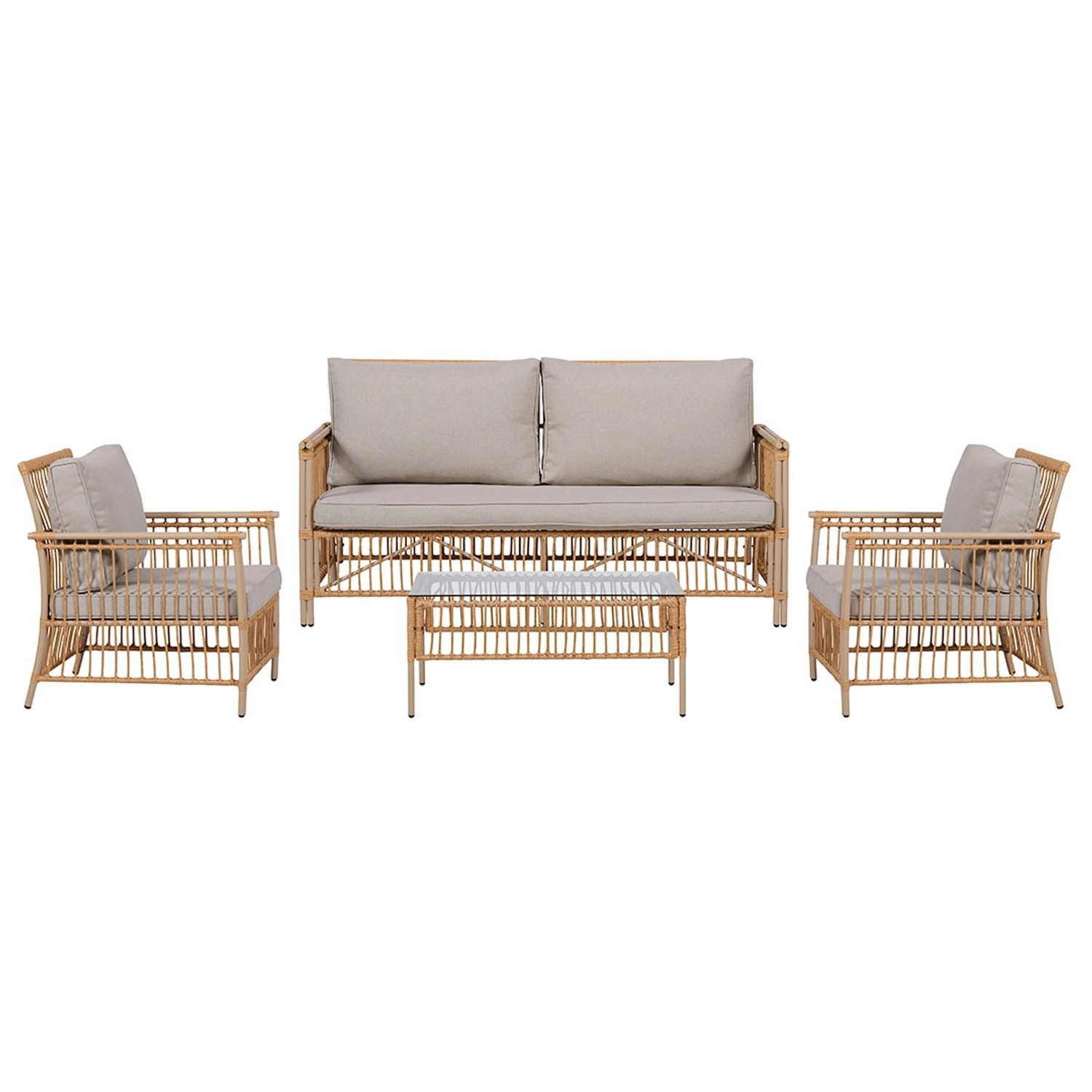 ebuy24 Neel Sofa-Set Polyrattan 4 Teile mit Kissen Natur günstig online kaufen