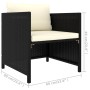Schwarzes Gartenmöbel Lounge-Set: Sessel aus Polyrattan mit cremefarbenen Kissen, Teil des 7-tlg Sets.